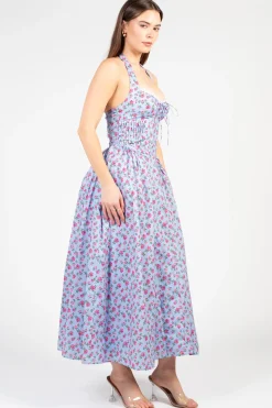 Mable Eleni Floral Midi Dress Blue Discount