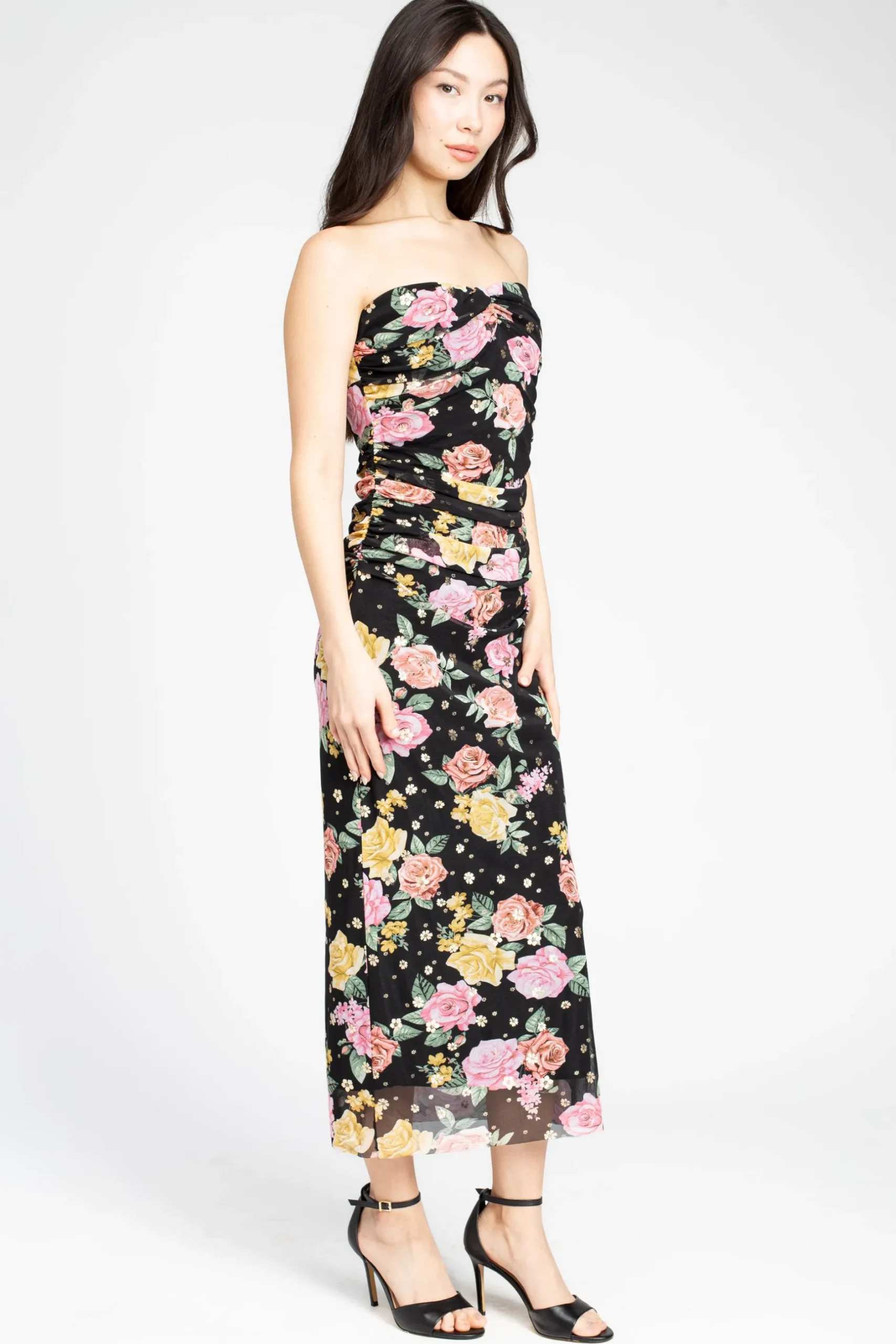 Dress Forum Elise Floral Ruched Maxi Dress Black Clearance