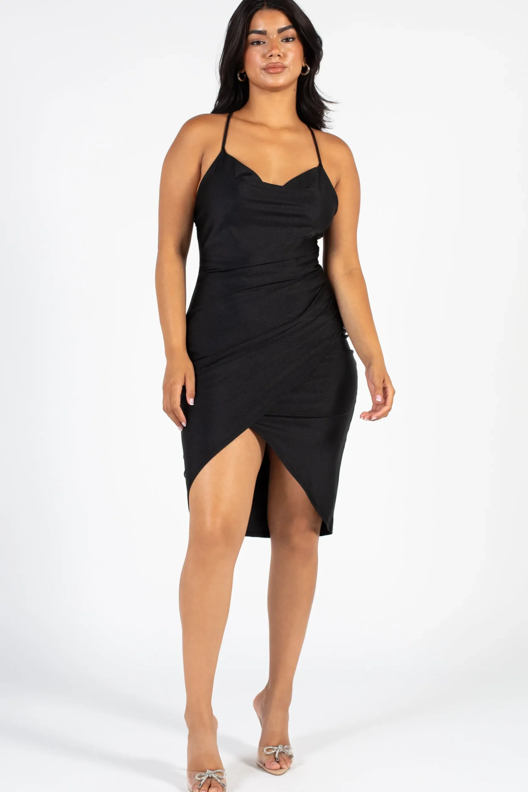 Misty Rose Elle Satin Ruched Tulip Midi Dress Discount