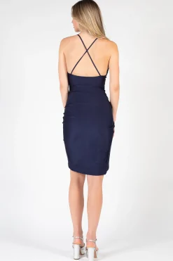 Misty Rose Elle Satin Ruched Tulip Midi Dress Discount