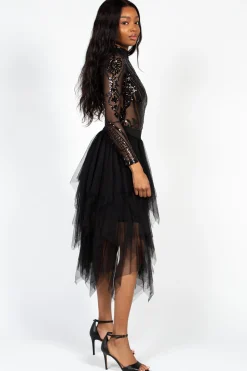 Chelsea Embellished Sequin Mesh Bodysuit Black Fashion