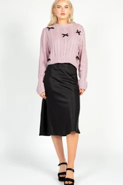 Love Tree Emmeline Cable Knit Bow Sweater Hot