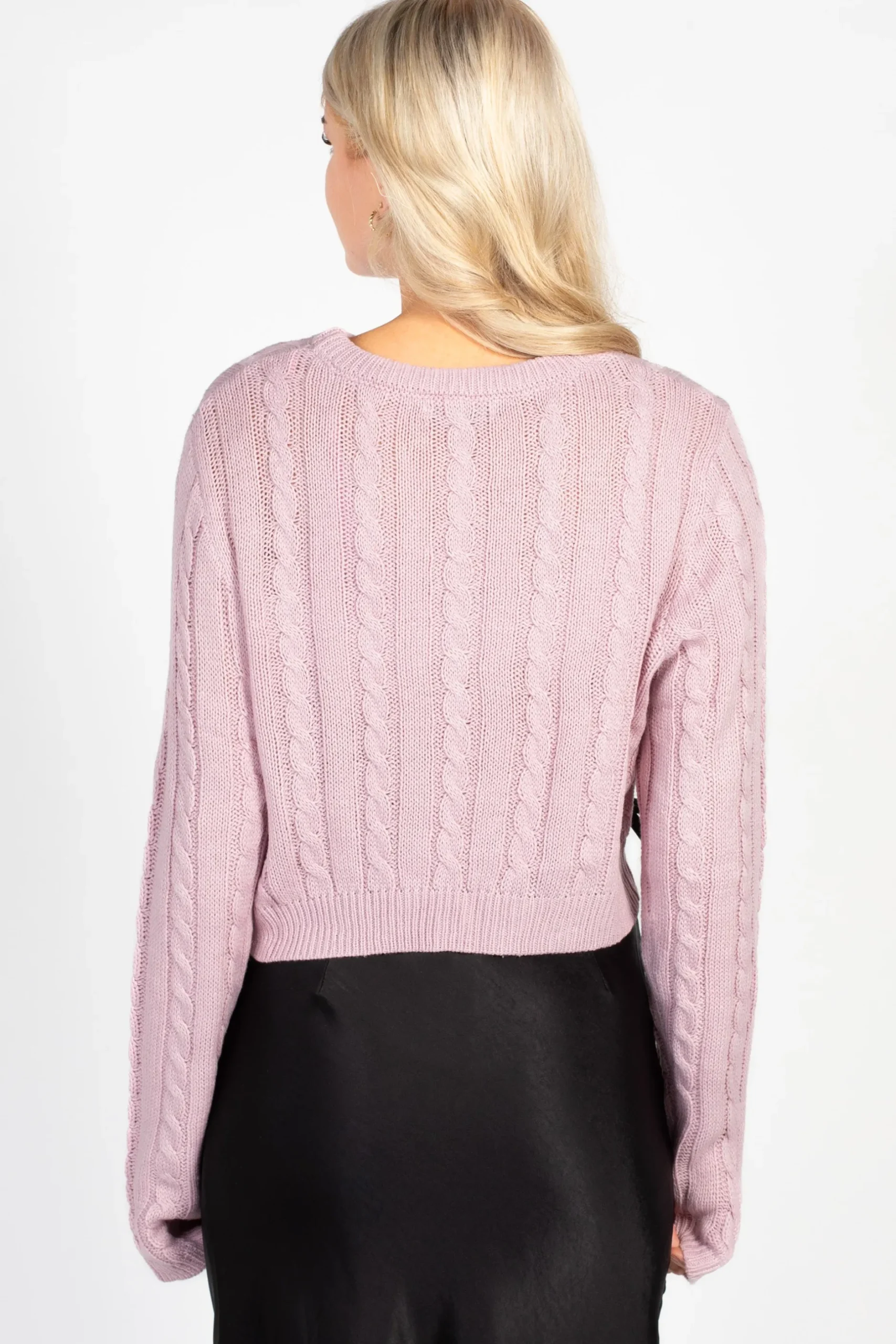 Love Tree Emmeline Cable Knit Bow Sweater Hot
