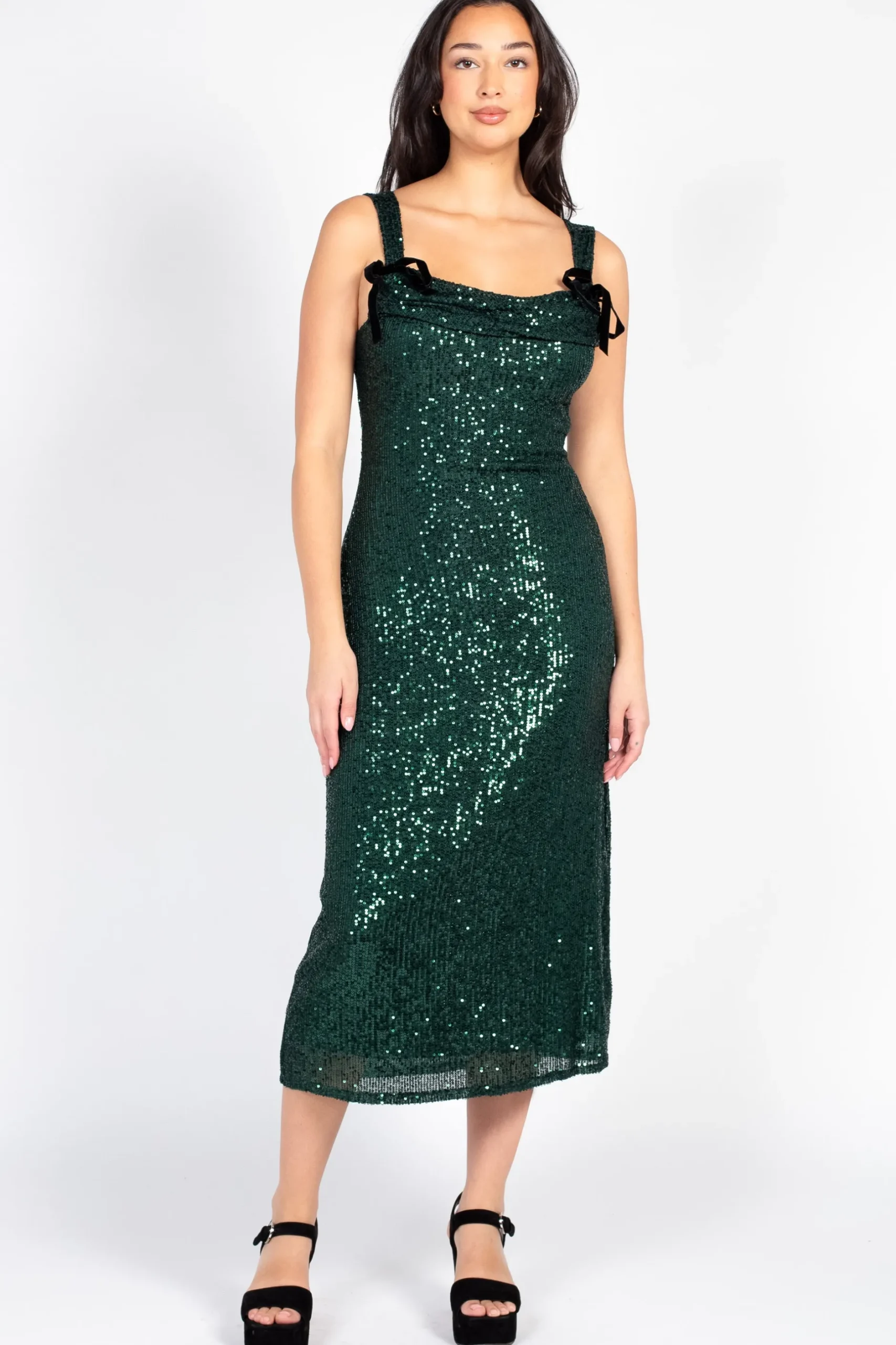 Le Lis Ever Elegance Sequin Midi Dress Green Hot