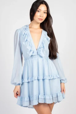 Privy Flirty Ruffle Trim Open Back Mini Dress Clearance