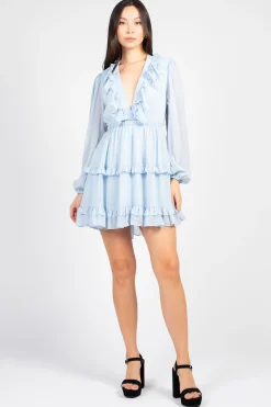 Privy Flirty Ruffle Trim Open Back Mini Dress Clearance