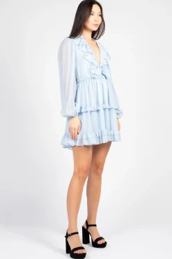 Privy Flirty Ruffle Trim Open Back Mini Dress Clearance