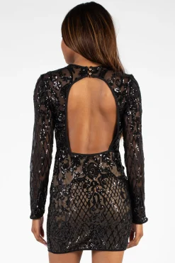 Chelsea Florence Open Back Sequin Mini Dress Black/Sequin Clearance