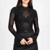 Chelsea Floriana Embroidered Allure Mesh Bodysuit Black Clearance