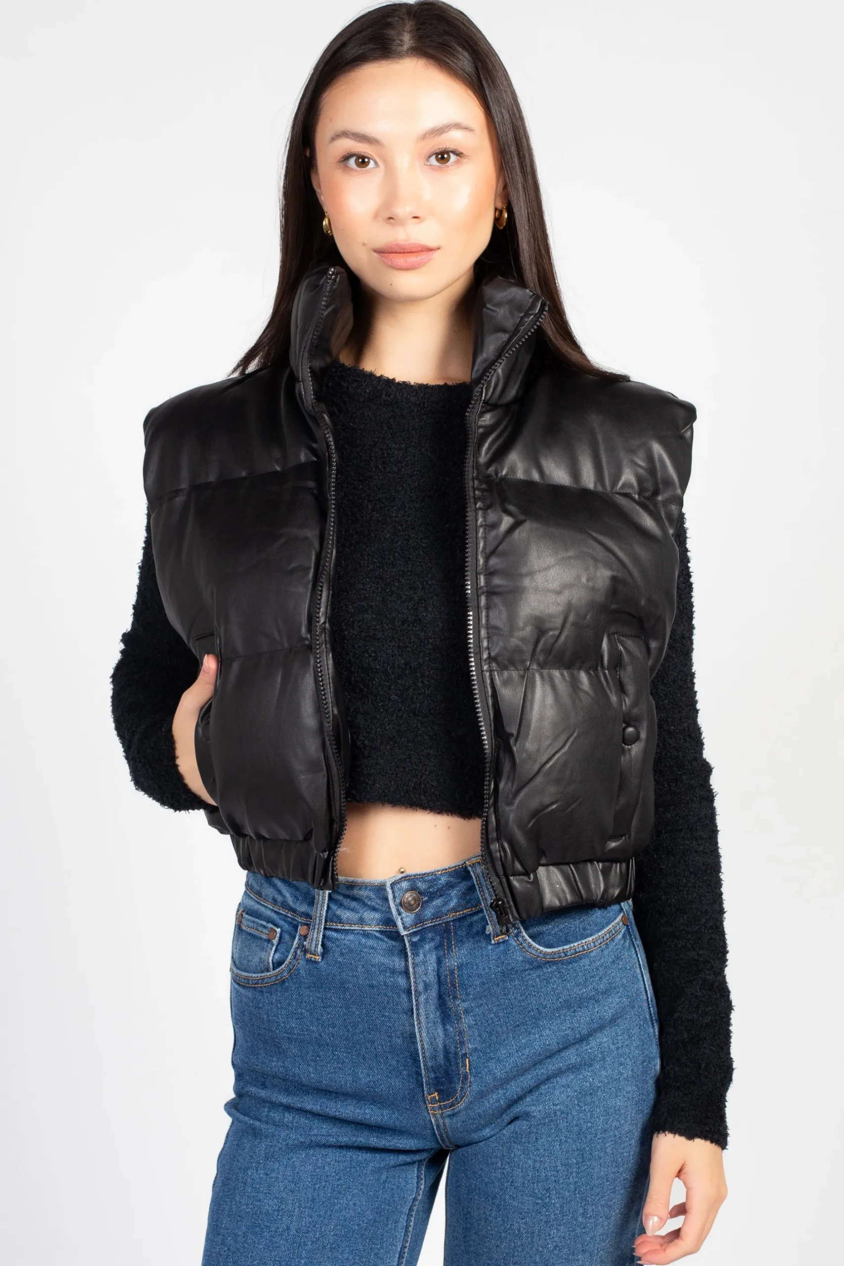 36pointS Francesca Vegan Leather Puffer Vest Discount