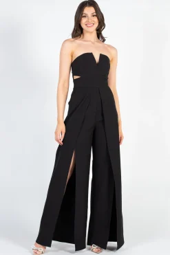 Luxxel Haven Strapless Split Leg Jumpsuit Black Best