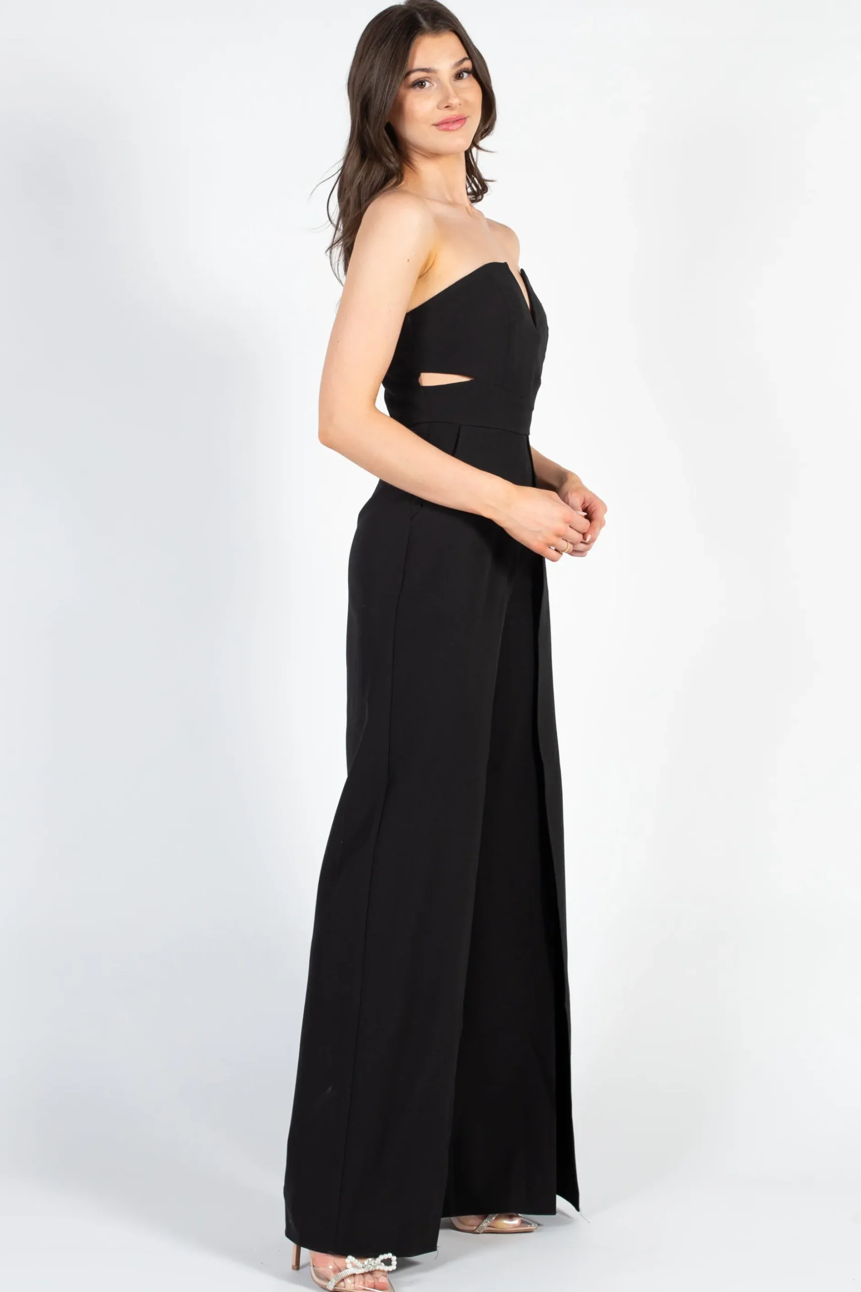 Luxxel Haven Strapless Split Leg Jumpsuit Black Best