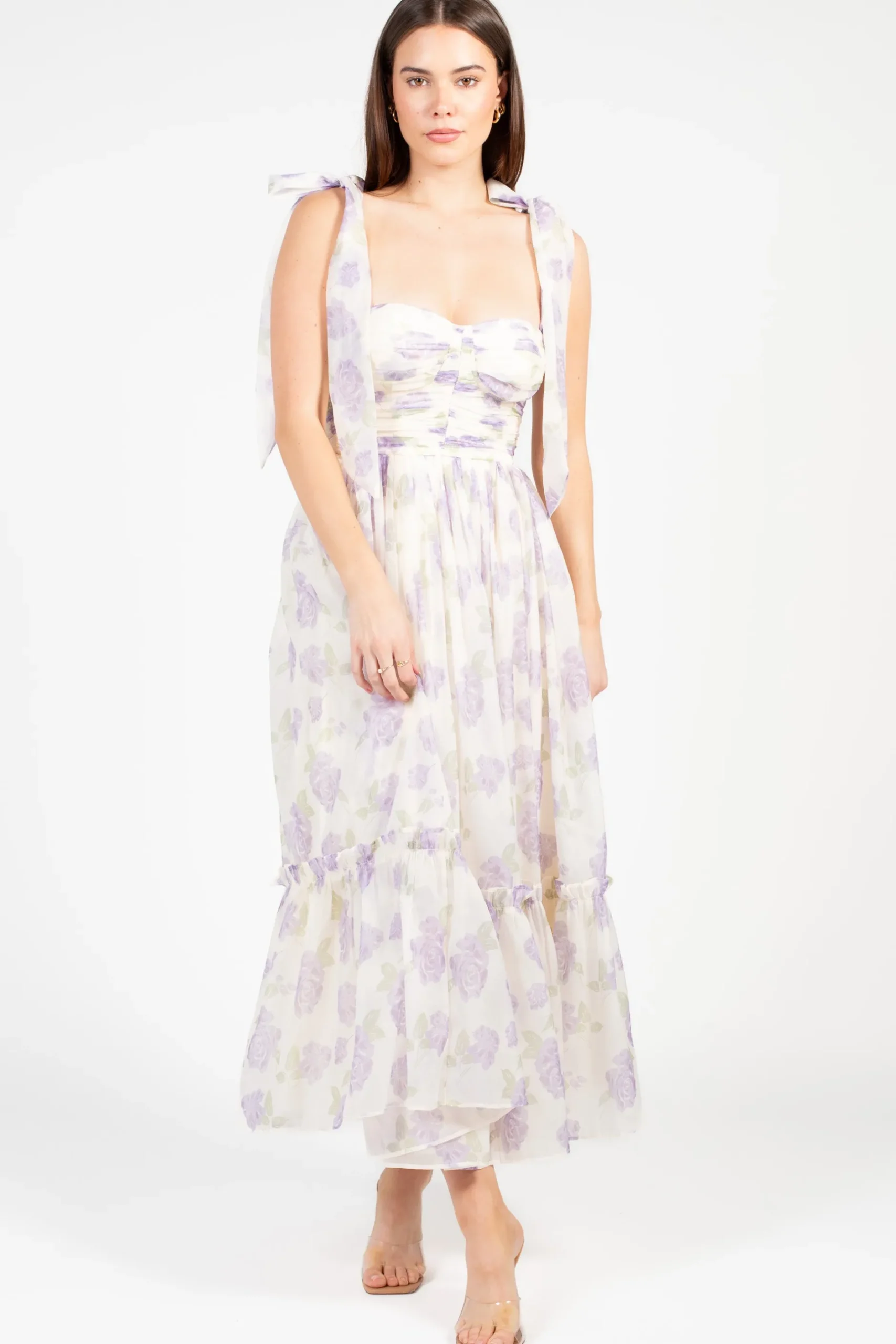Mable Hyacinth Tie Strap Floral Tiered Maxi Dress Online