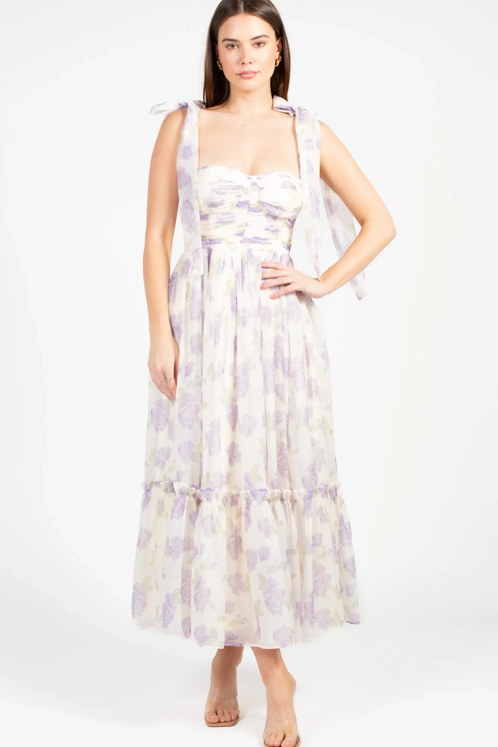 Mable Hyacinth Tie Strap Floral Tiered Maxi Dress Online