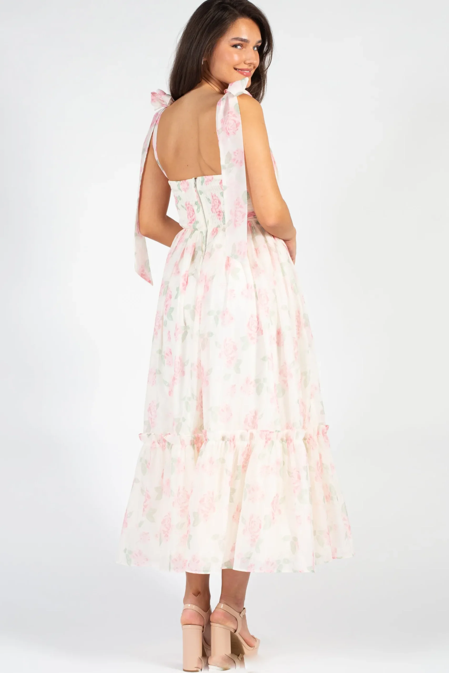 Mable Hyacinth Tie Strap Floral Tiered Maxi Dress Online