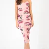 Rosevelvet Isabel Ruched Mesh Floral Midi Dress Discount