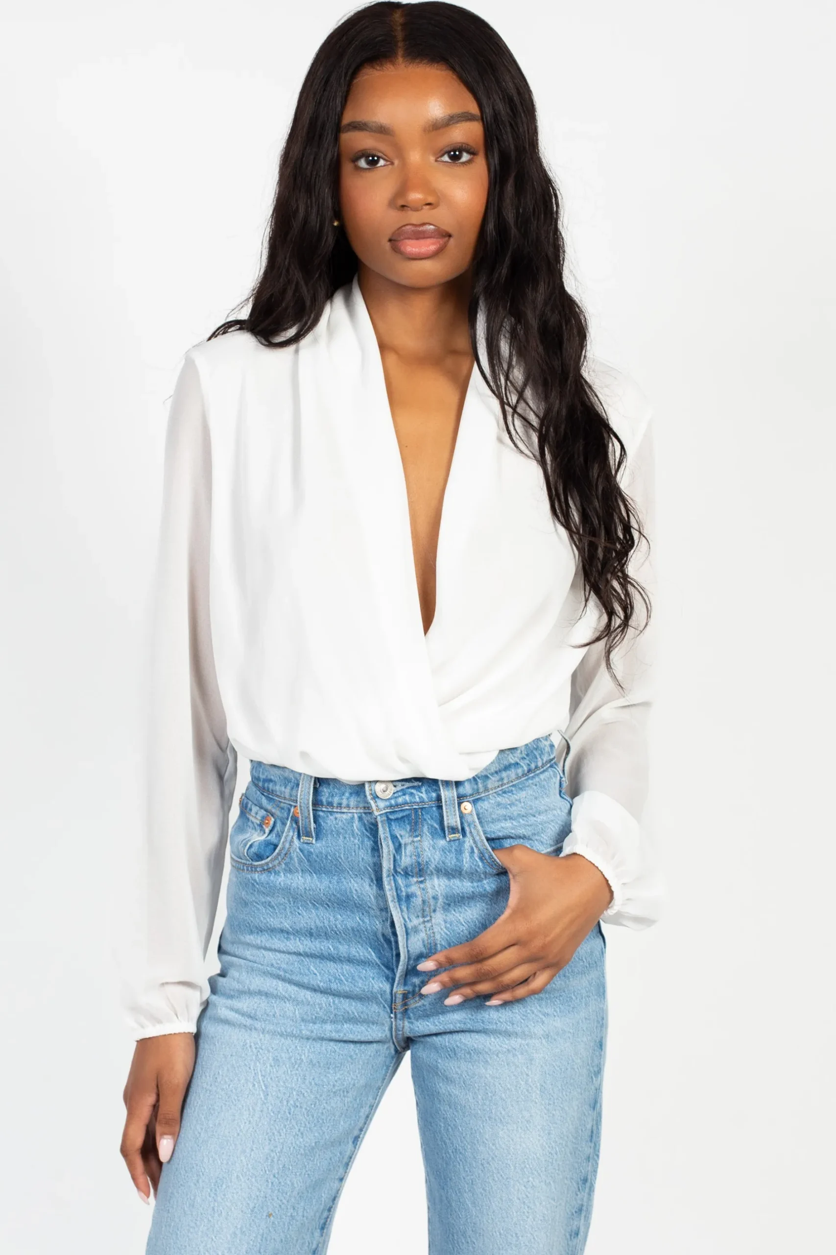 Chelsea Isla Long Sleeve Chiffon Bodysuit Hot