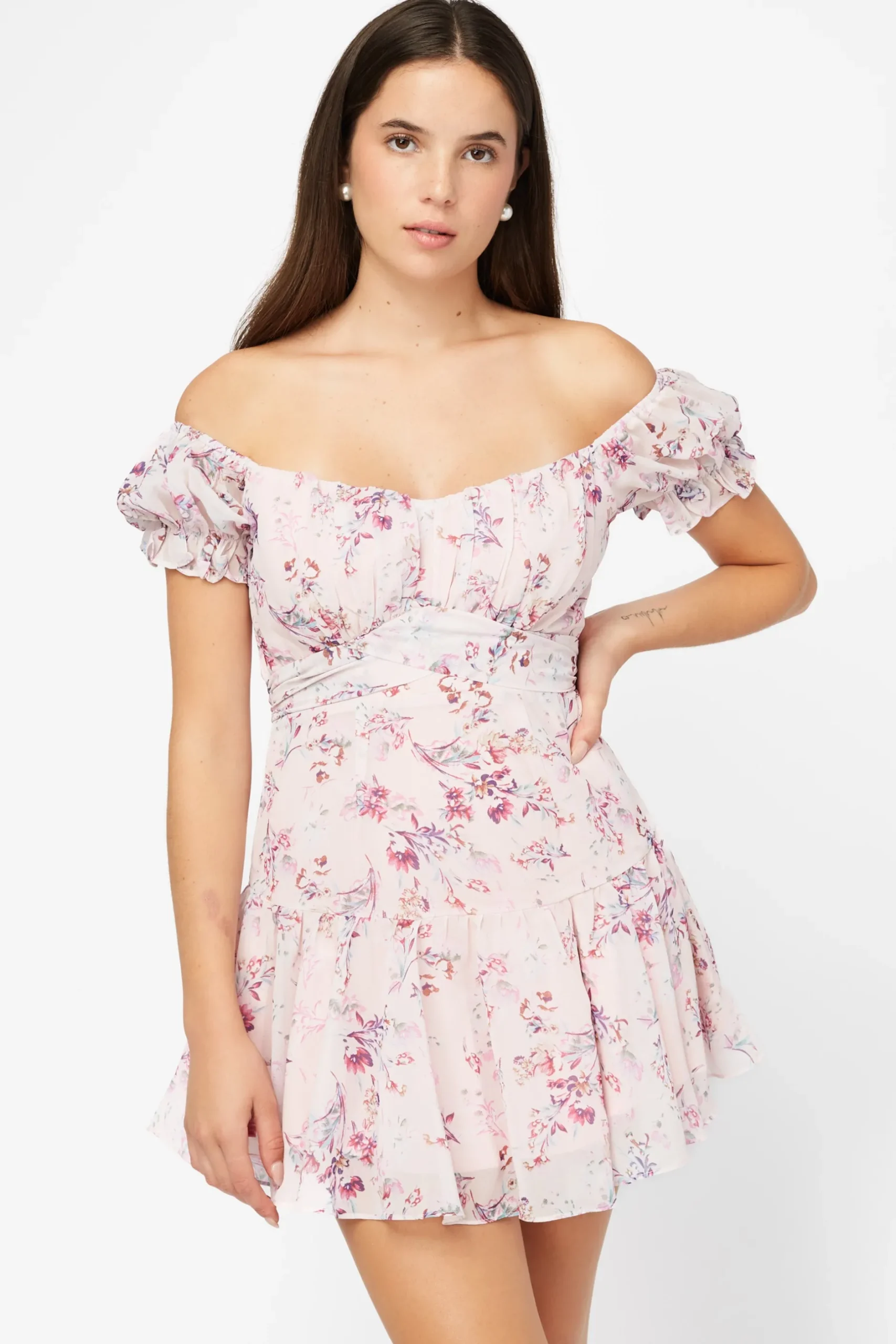 One and Only Jess Floral Mini Dress Pink New