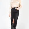 Just Black Denim Open Slit Midi Skirt WashedBlack Hot
