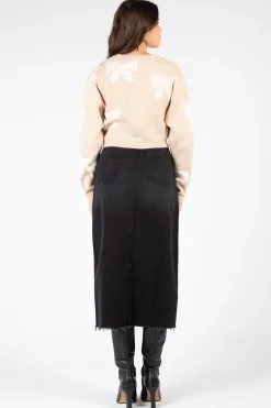 Just Black Denim Open Slit Midi Skirt WashedBlack Hot