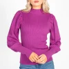 thinkable Kayla Ribbed Knit Puff Sleeve Sweater Discount