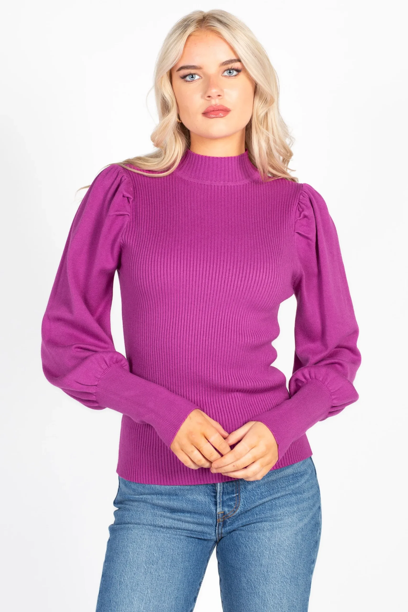 thinkable Kayla Ribbed Knit Puff Sleeve Sweater Discount