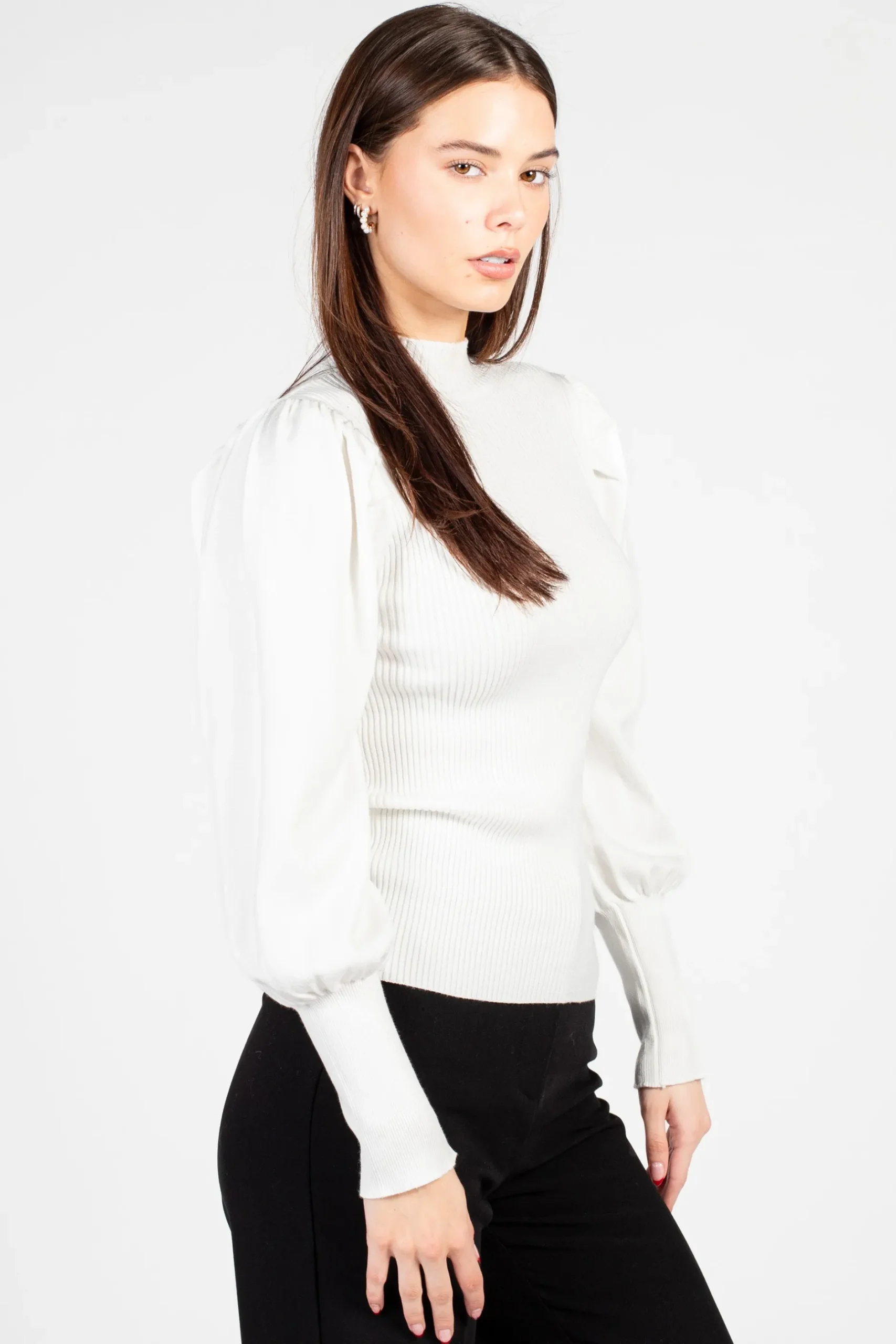 thinkable Kayla Ribbed Knit Puff Sleeve Sweater Discount