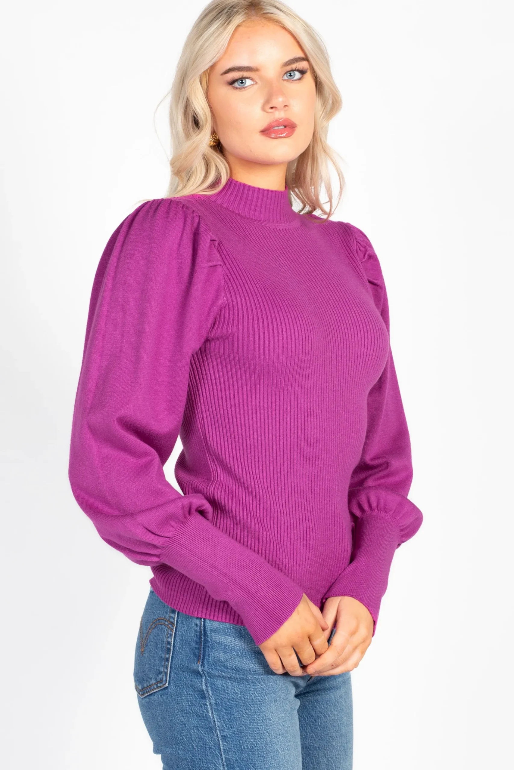 thinkable Kayla Ribbed Knit Puff Sleeve Sweater Discount