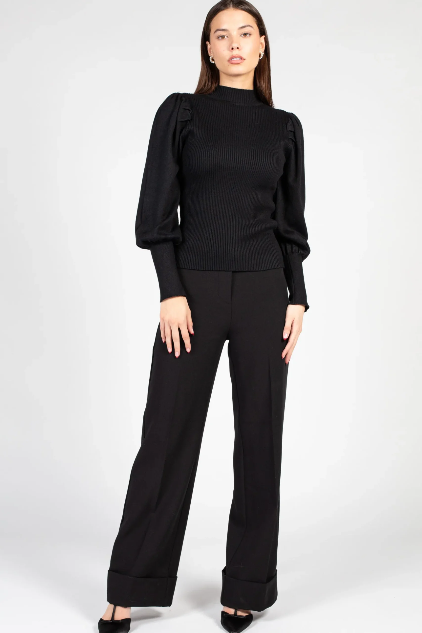 thinkable Kayla Ribbed Knit Puff Sleeve Sweater Discount