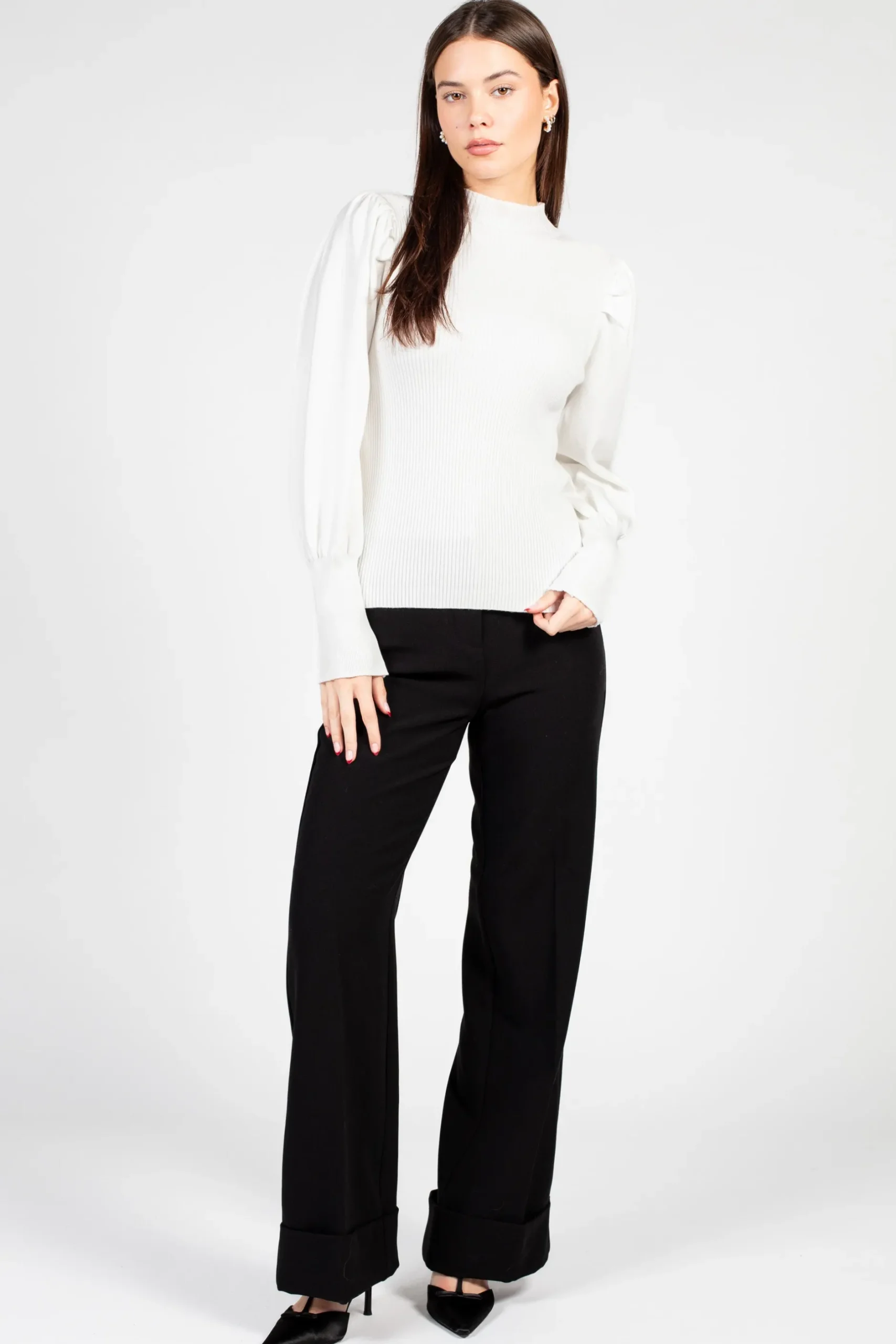 thinkable Kayla Ribbed Knit Puff Sleeve Sweater Discount