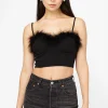 Privy Kenny Feather Trim Crop Bustier Black Outlet