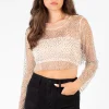 Hot u0026 Delicious Kylie Long Sleeve Embellished Crop Top Outlet