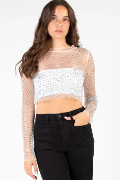 Hot u0026 Delicious Kylie Long Sleeve Embellished Crop Top Outlet