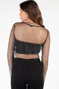 Hot u0026 Delicious Kylie Long Sleeve Embellished Crop Top Black Discount