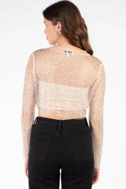 Hot u0026 Delicious Kylie Long Sleeve Embellished Crop Top Outlet