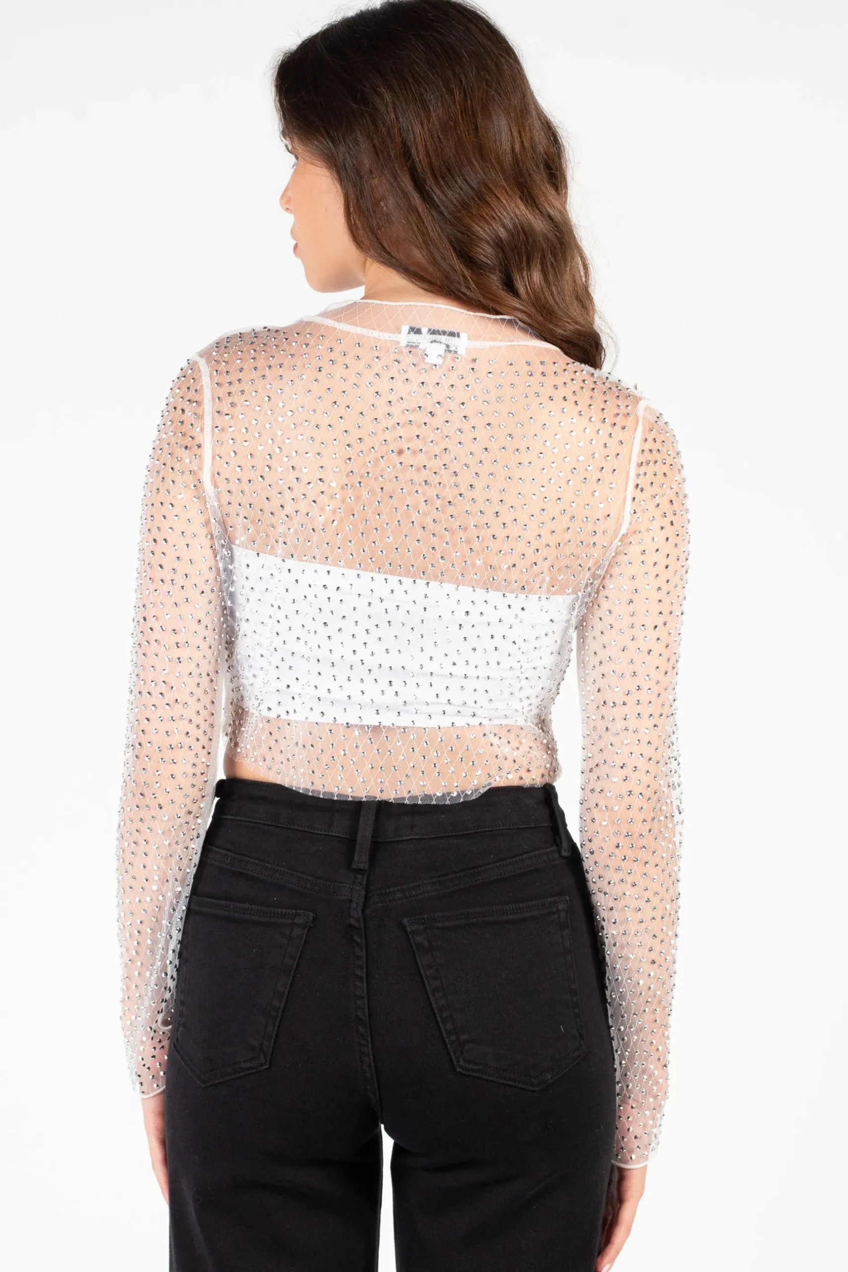 Hot u0026 Delicious Kylie Long Sleeve Embellished Crop Top Outlet