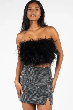 La Marque Zaina Feather Bustier Black New