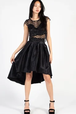 Love Song Lara Crochet Sequin Blouse Black Fashion