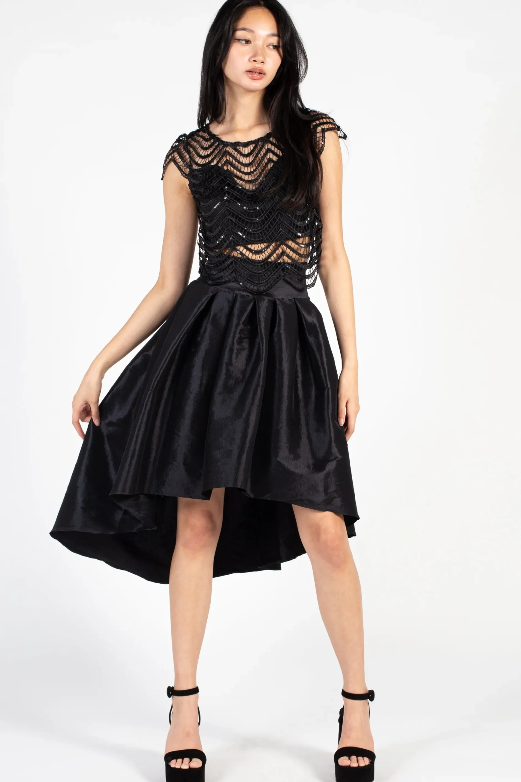 Love Song Lara Crochet Sequin Blouse Black Fashion