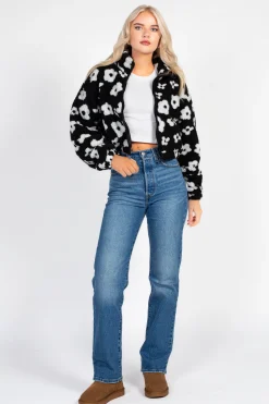 HYFVE Lila Floral Print Sherpa Jacket BlackFloral Sale