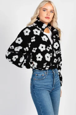 HYFVE Lila Floral Print Sherpa Jacket BlackFloral Sale