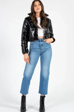 36pointS Lola Patent Bomber Puffer Jacket Black Hot