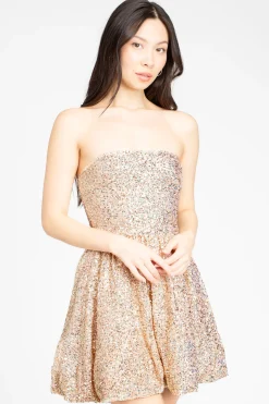 Klesis Luxe Sequin Bubble Mini Dress Rose Discount