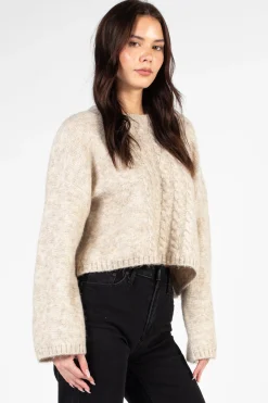 Lyla + Luxe Madge Crewneck Braid Front Sweater Oatmeal Sale
