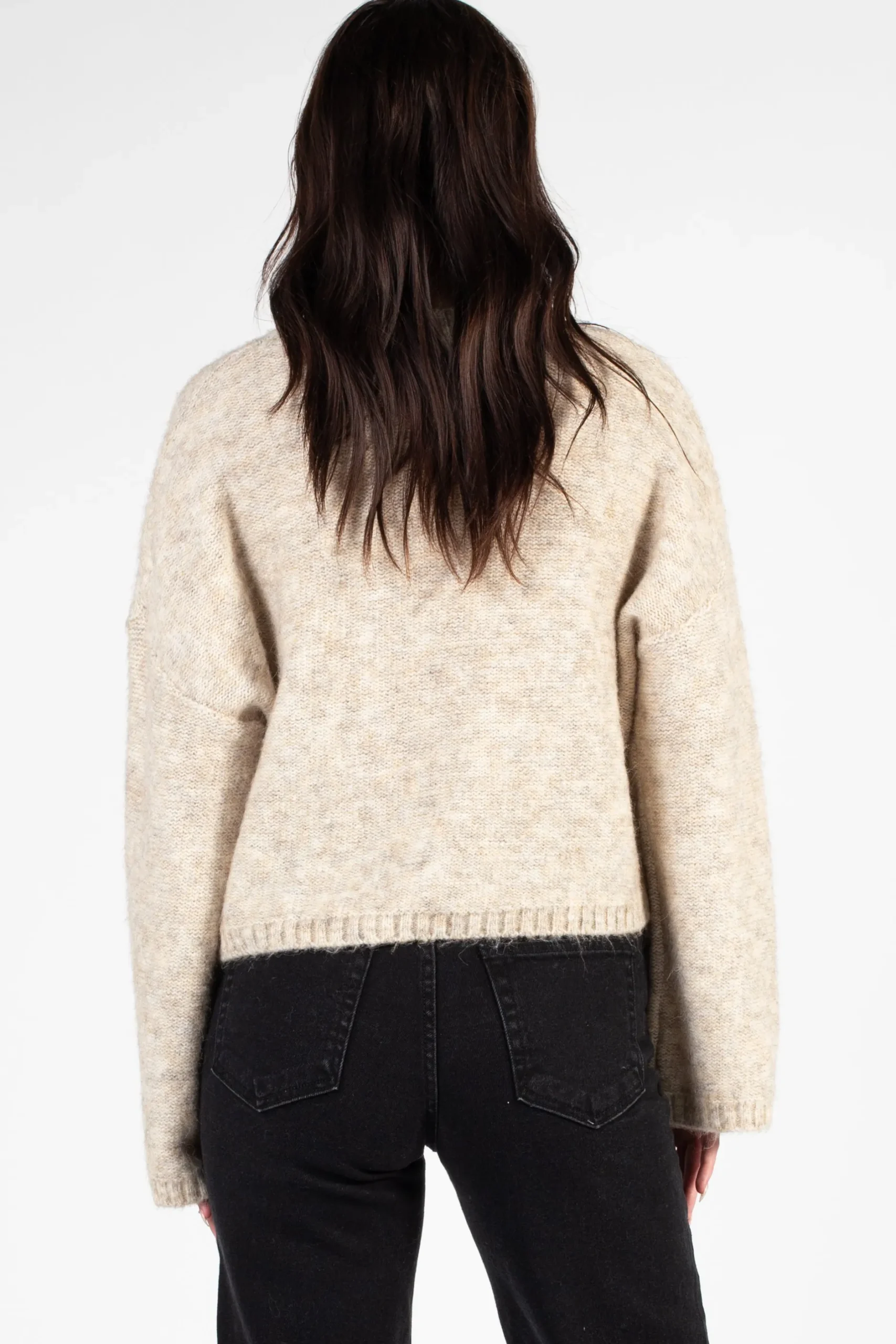 Lyla + Luxe Madge Crewneck Braid Front Sweater Oatmeal Sale
