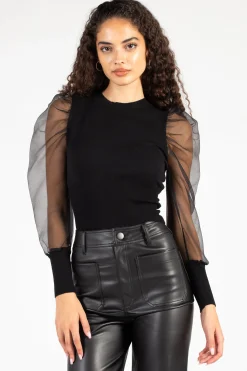 Idem Ditto Maddie Organza Puff Sleeve Knit Top Fashion