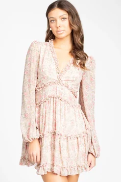 Love Song Madison Floral Ruffle Trim Mini Dress Pink Sale