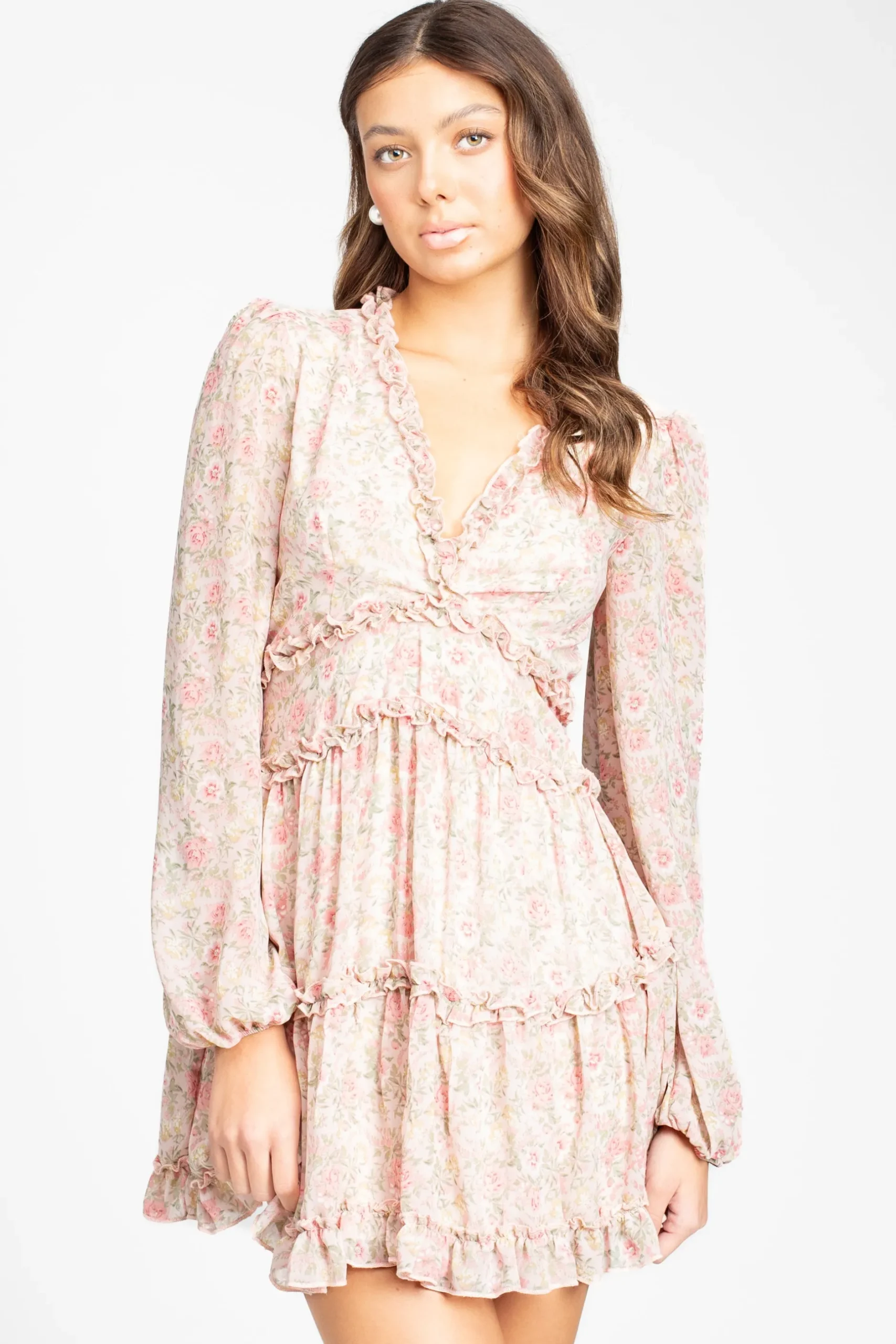 Love Song Madison Floral Ruffle Trim Mini Dress Pink Sale
