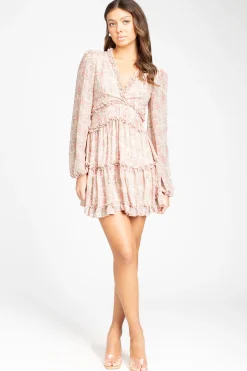 Love Song Madison Floral Ruffle Trim Mini Dress Pink Sale