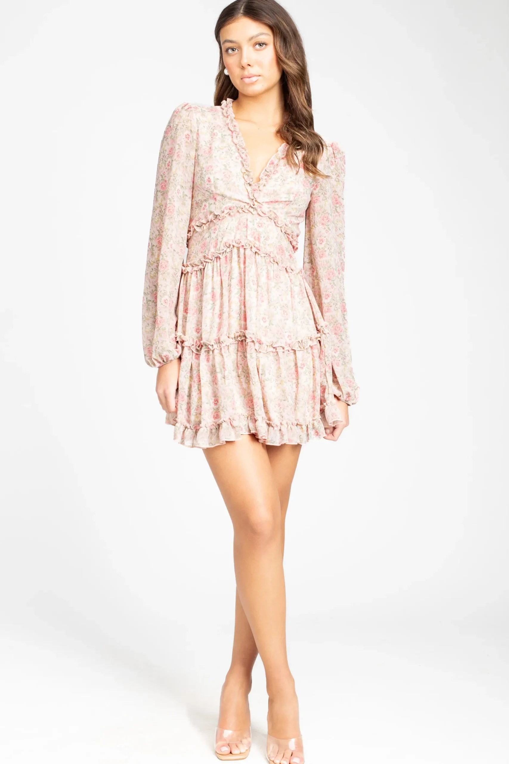 Love Song Madison Floral Ruffle Trim Mini Dress Pink Sale